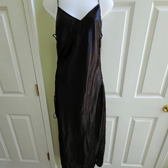 Vintage Victoria's Secret Y2K Black Maxi Slip Dress Lace Up Sides Size Medium - Picture 2 of 14